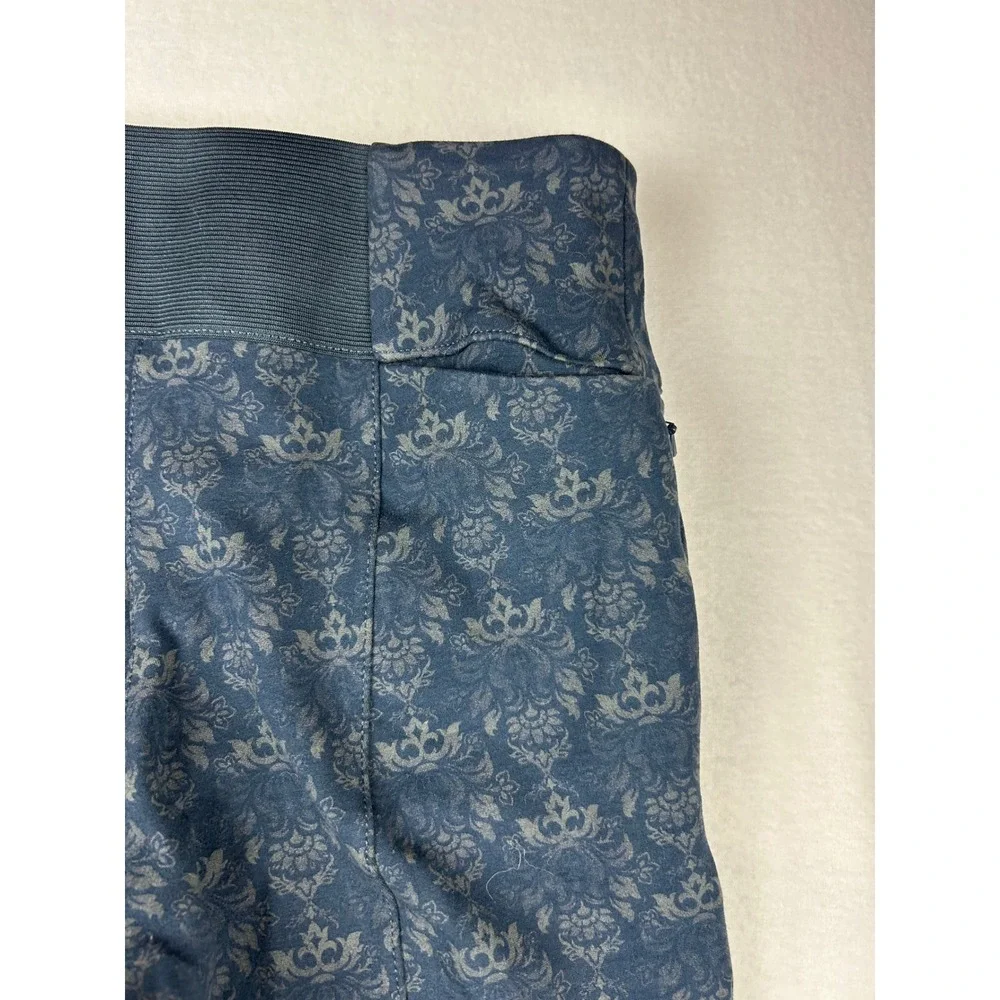 Betabrand Dress Pant Yoga Pants Blue Damask Print Skinny Leg Womens Medium - Picture 12 of 13